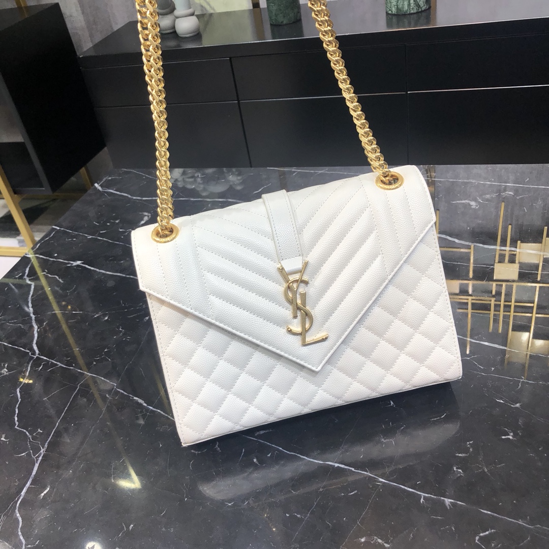 Saint Laurent Envelope Grain Quilted Calfskin Handbag White 600185